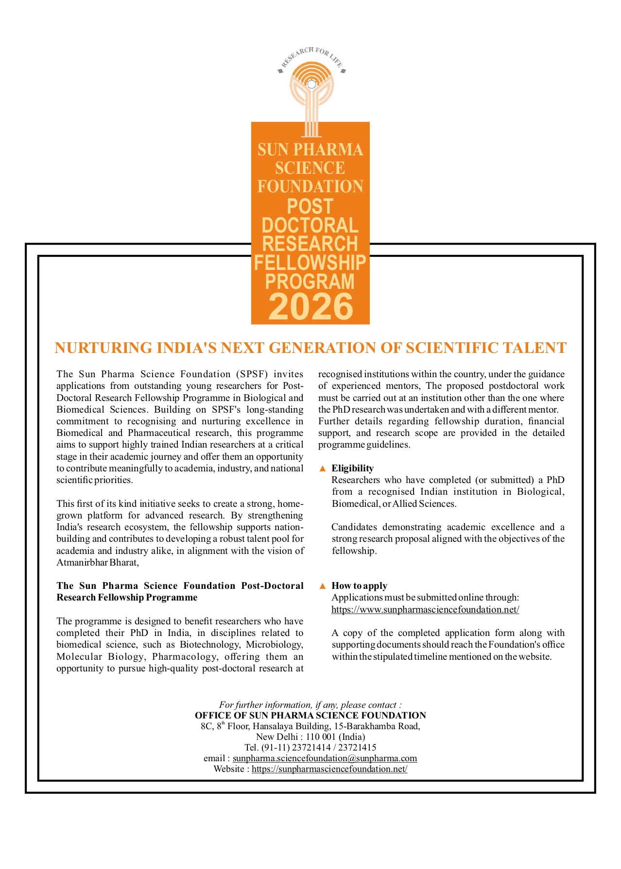 Application for Postdoctoral Fellowship