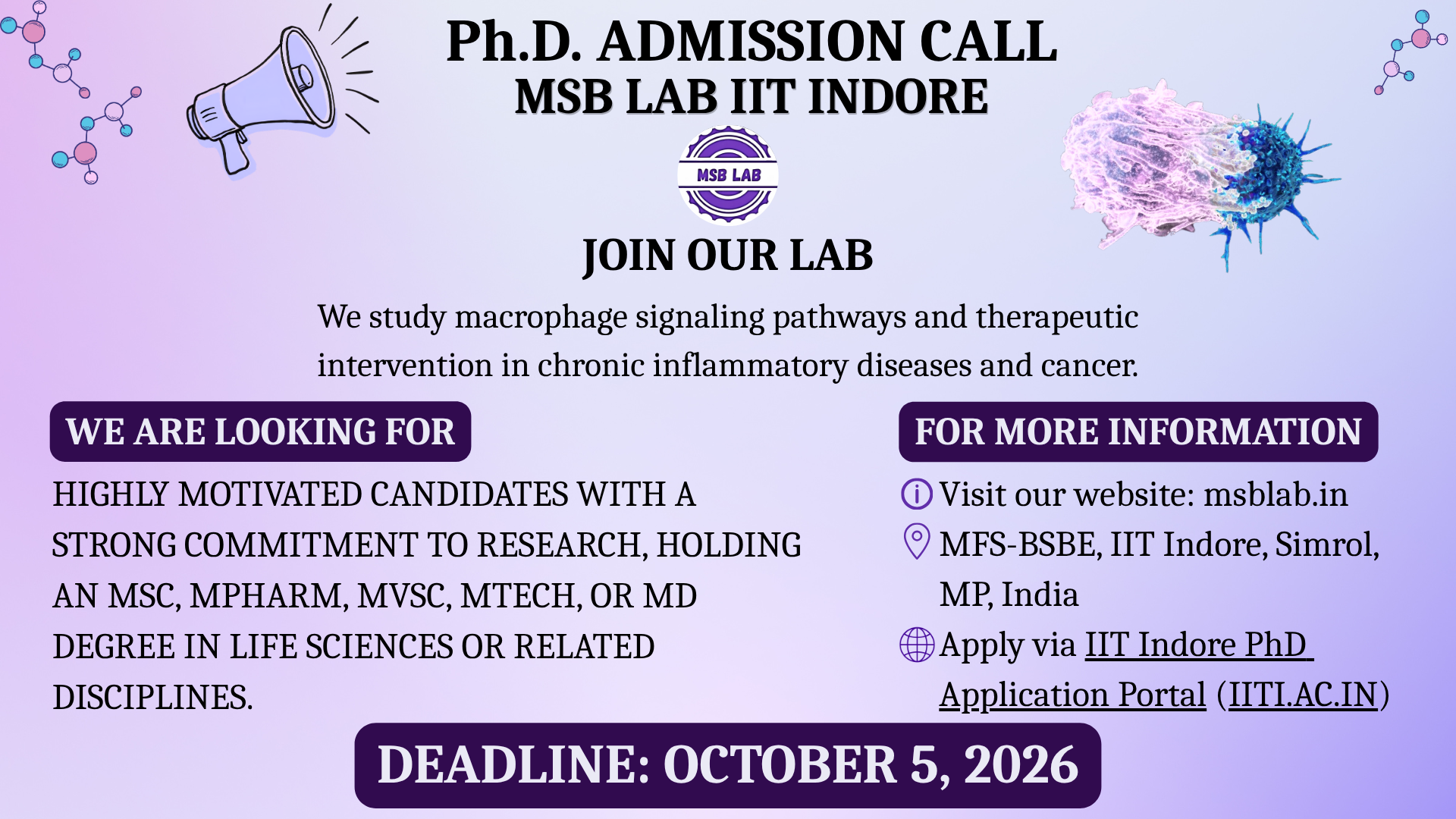Ph.D. Admission Call 2026 – MSB Lab, IIT Indore